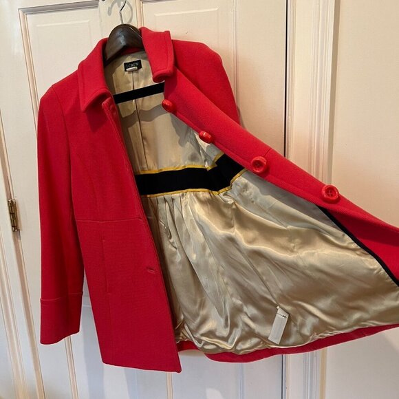 J. Crew Classic Lady Day Coat Red Pink Italian Double Cloth Wool Blend US 8 - Picture 8 of 16